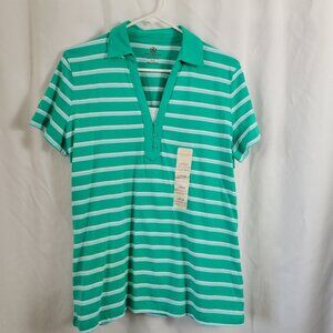 NEW Covington Sport Women's Large Signature Fit Polo collared green stripes NWT